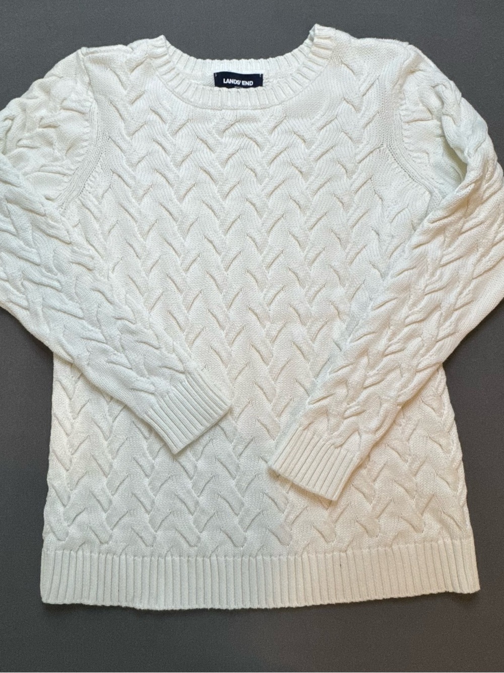 Lands' End Women's Drifter Cable Knit Sweater | White | 100% Cotton | Crew Neck